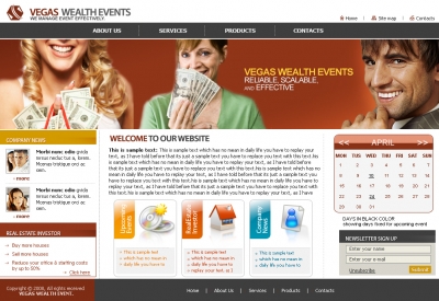 Vegas Wealth Events,Cheap Website Design, Website Designing, Designers, 5 Page Website, HTML Website, Website Template, Template Designing, One End Solution, Logo Design