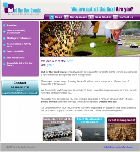 Out Of The Box Events,CMS Website, Database Website, Admin Driven Website, News System, Corporate Event Management