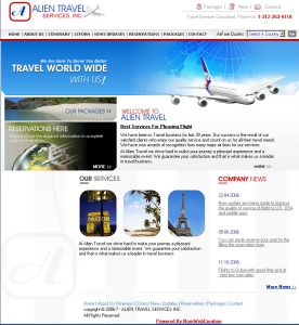 Alien Travel,Cheap Website Design, Website Designing, Designers, 5 Page Website, HTML Website, Website Template, Template Designing, One End Solution, Logo Design