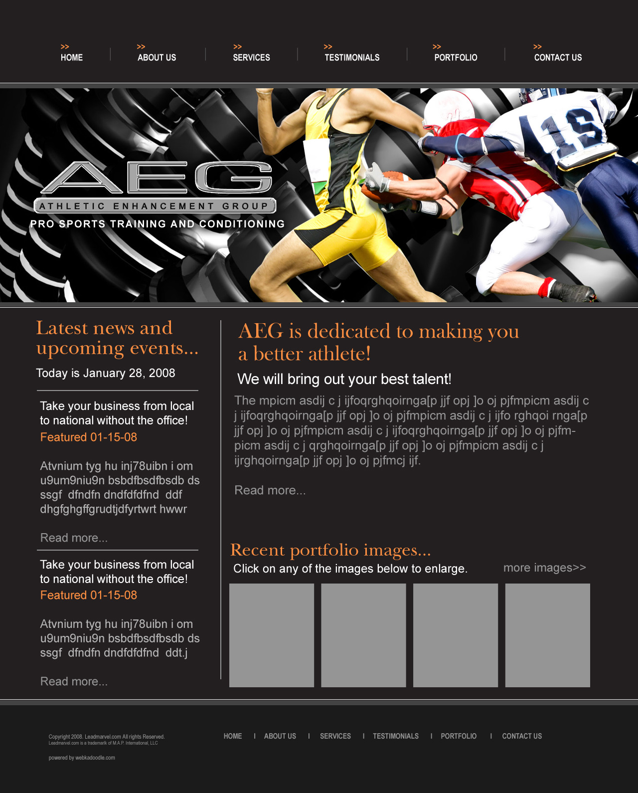 Athletic Enhancement Group,CMS Website, Database Website, Admin Driven Website, News System