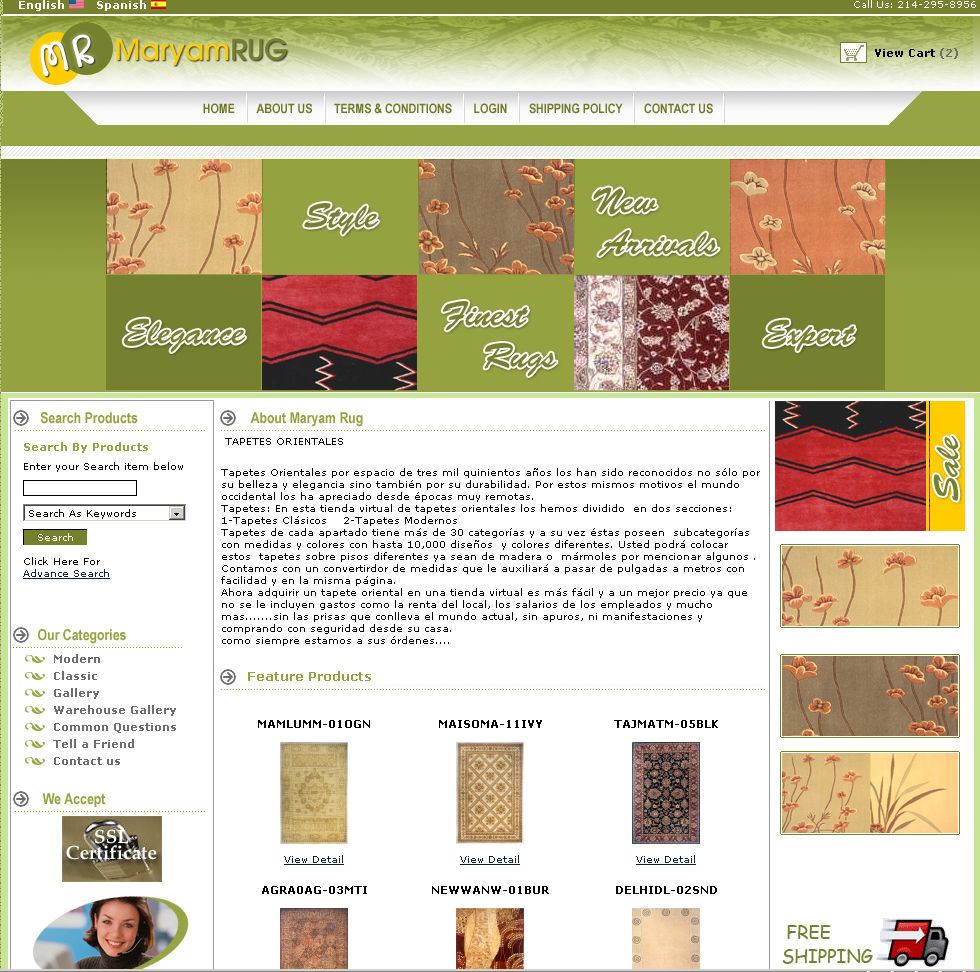 Maryam Rug,Online Shopping Cart, Customized Shopping System, Cheap Shopping Solution, FedEx Process, USPS Process, PayPal IPN, Autorize.Net, Cybersource Solution,
