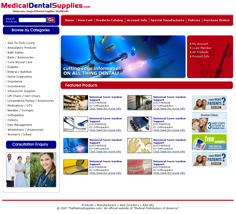 Medical Dental Supplies,Online Shopping Cart, Customized Shopping System, Cheap Shopping Solution, FedEx Process, USPS Process, PayPal IPN, Autorize.Net, Cybersource Solution,