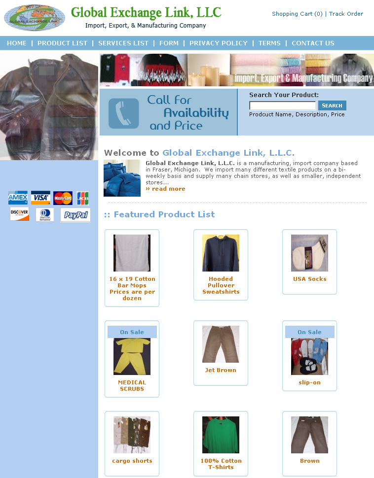 Global Exchange Link,Online Shopping Cart, Customized Shopping System, Cheap Shopping Solution, FedEx Process, USPS Process, PayPal IPN, Autorize.Net, Cybersource Solution,