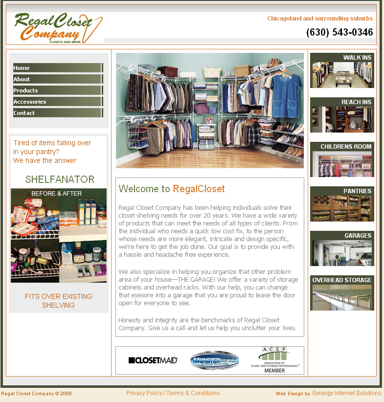 Regal Closet Company,CMS Website, Database Website, Admin Driven Website, News System, Categories base Gallery System, Categories System